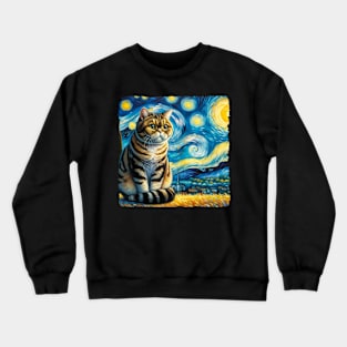 Manx Starry Night Inspired - Artistic Cat Crewneck Sweatshirt